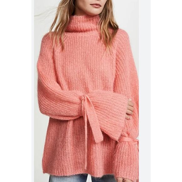 EUC Bow Tie sleeves oversized mohair turtleneck sweater ribbed green sz: S - Picture 4 of 14